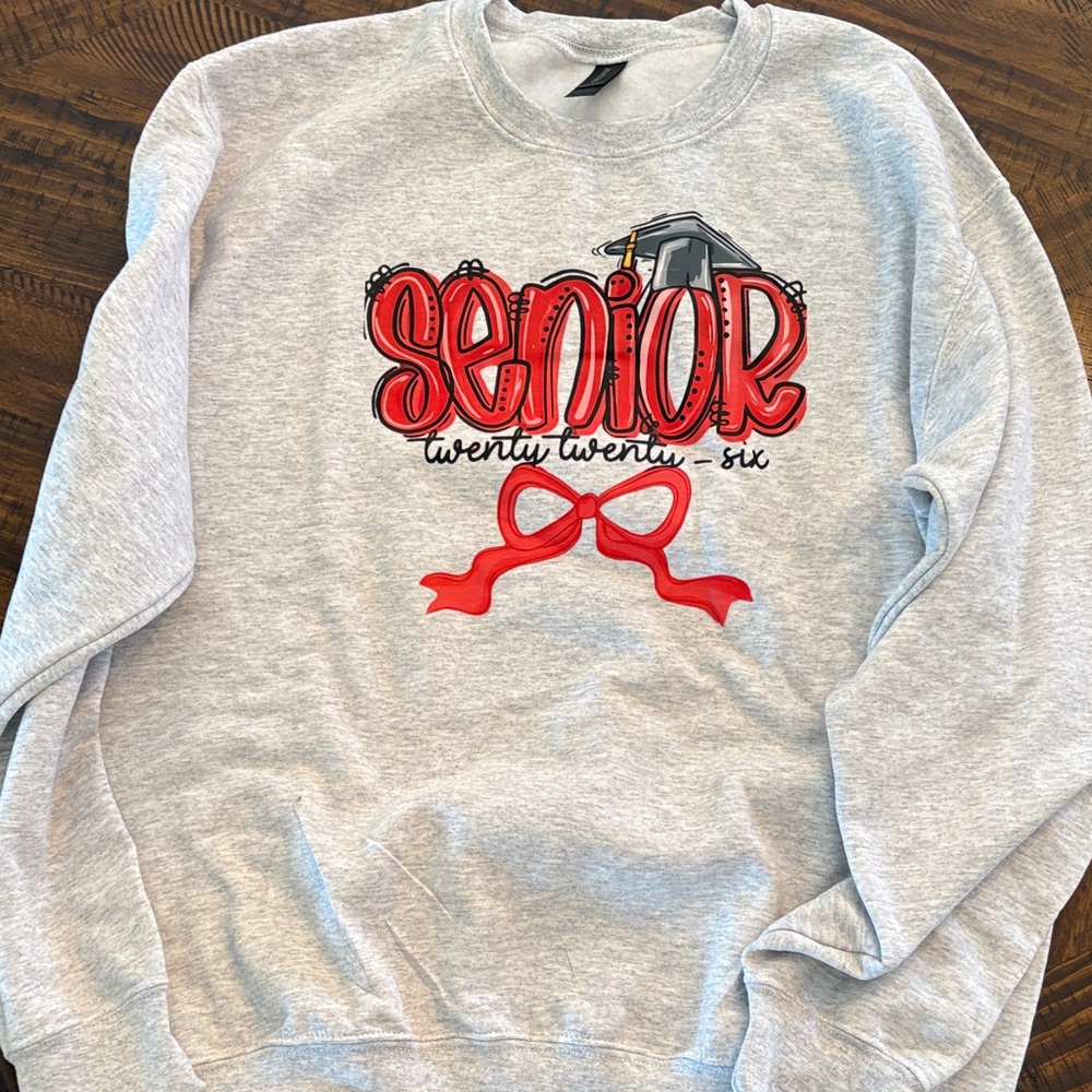 Gildan Gray Senior 2026 Sweatshirt with Red Accents